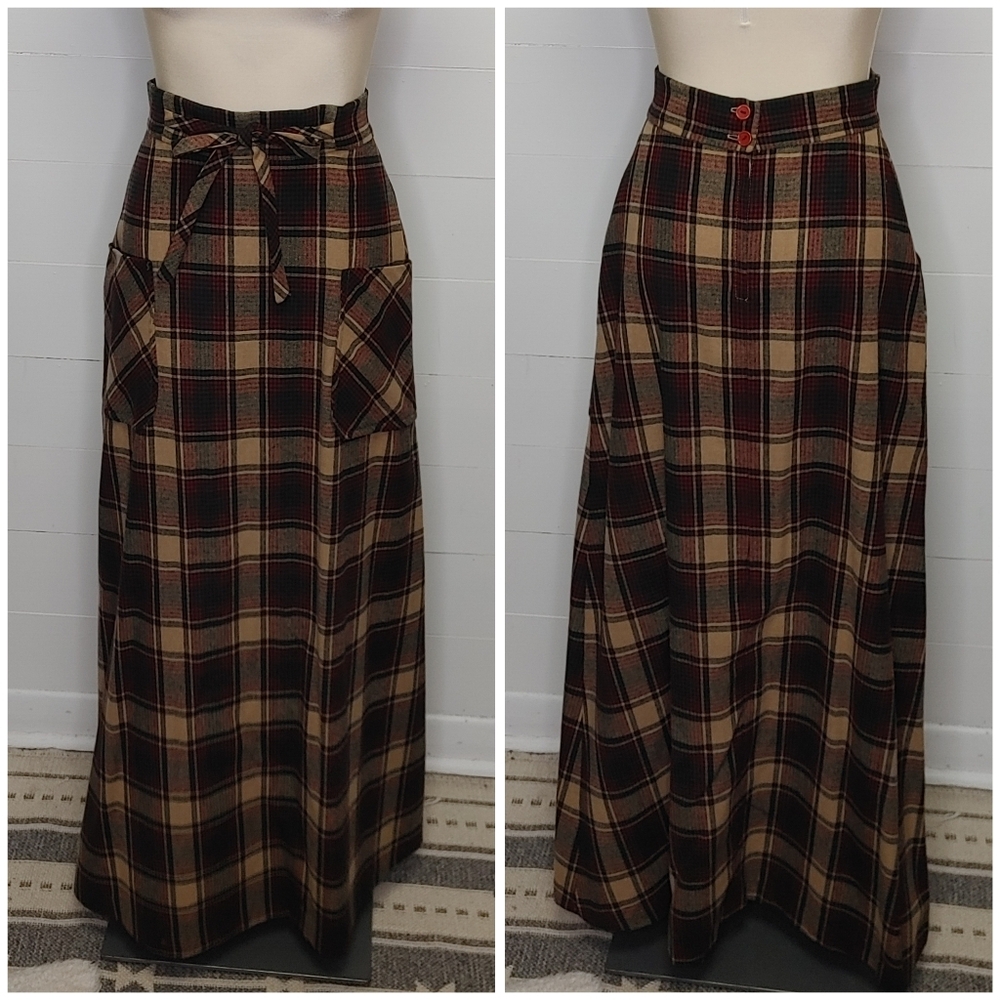Vintage plaid wool maxi skirt size XS - Picture 1 of 8